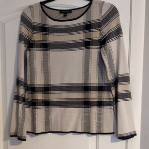 Ann Taylor Plaid Long Sleeve Top - Black and Cream